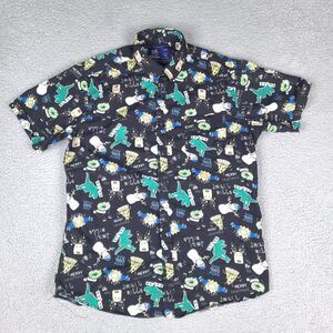 Rugby University Shirt Mens Large Black Colorful Christmas Funny Button Down‎